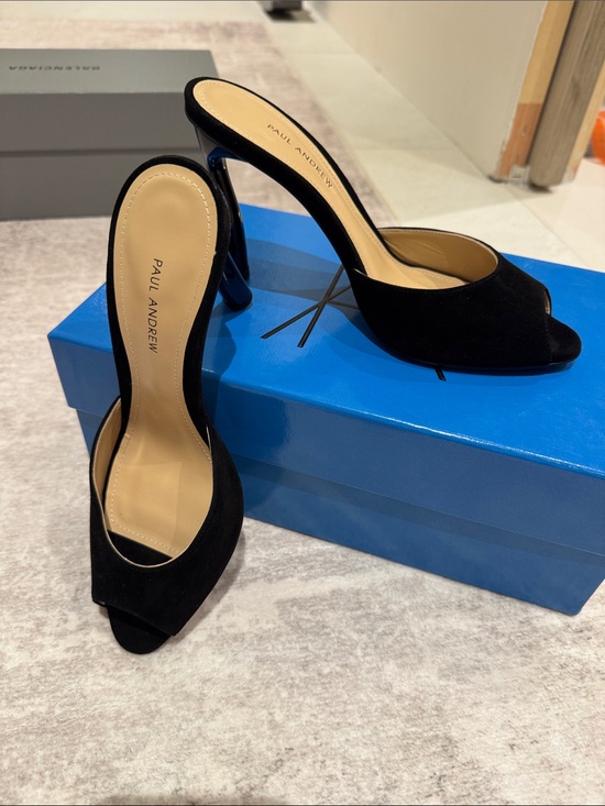 Paul Andrew Shoes - Paul Andrew Black Suede Peep-Toe Slide Mules